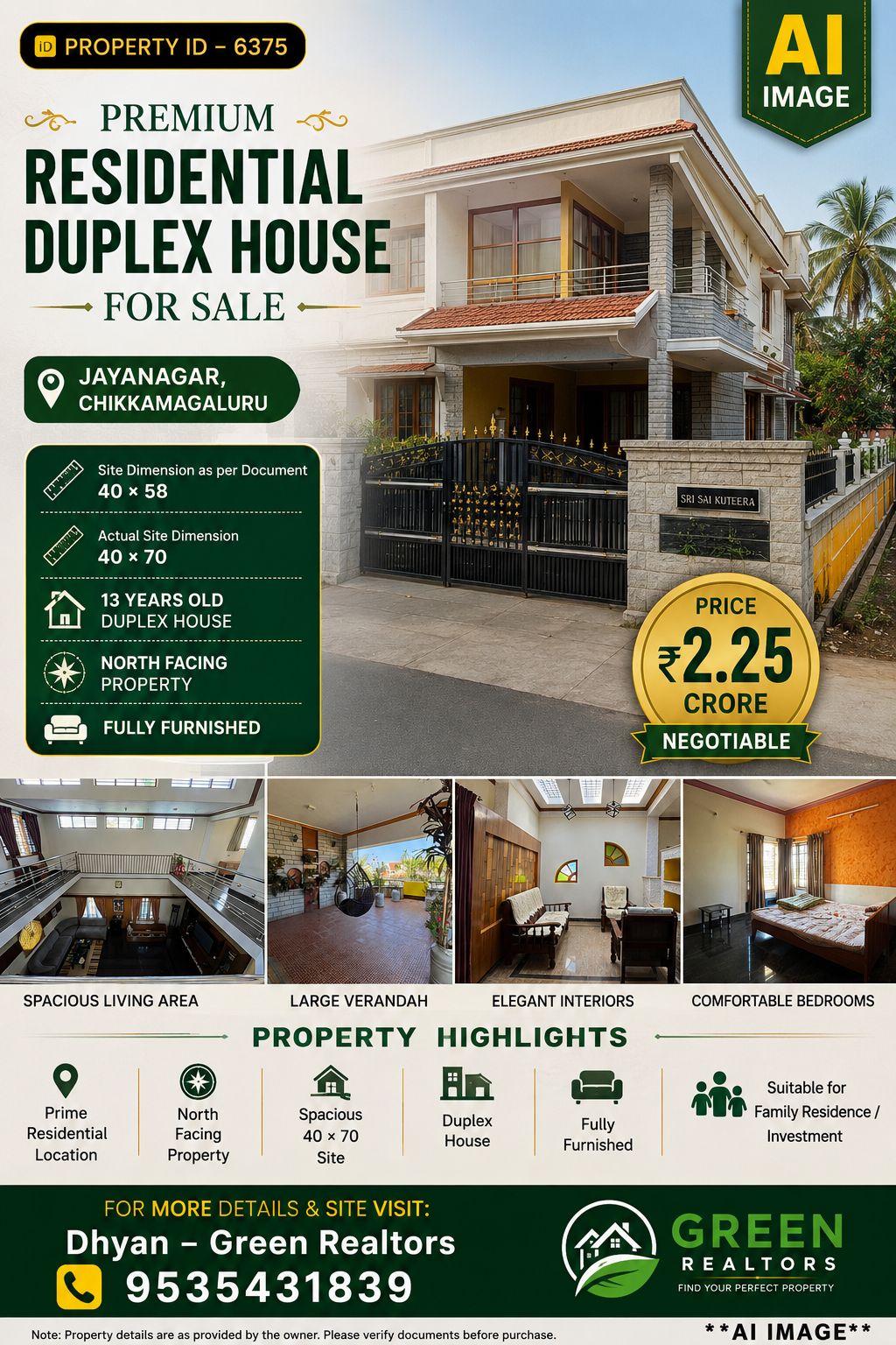 *🆔 PROPERTY ID – 6375* 🏡✨ *PREMIUM RESIDENTIAL DUPLEX HOUSE FOR SALE – JAYANAGAR, CHIKKAMAGALURU* ✨🏡